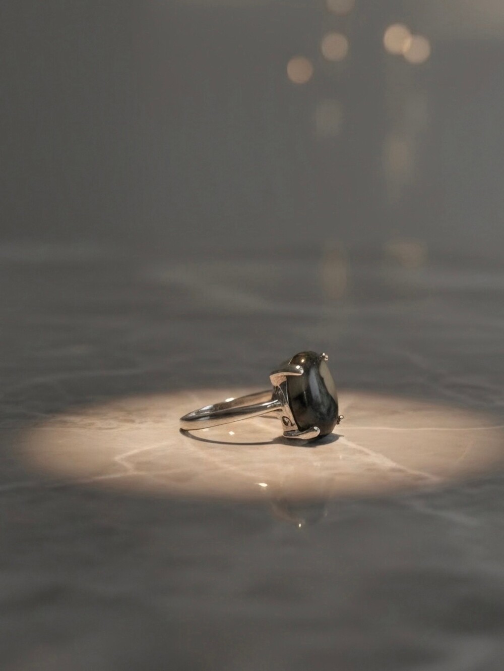 Silver Plated Ring And Black & White Stone Cocktail Ring - Size 9.5